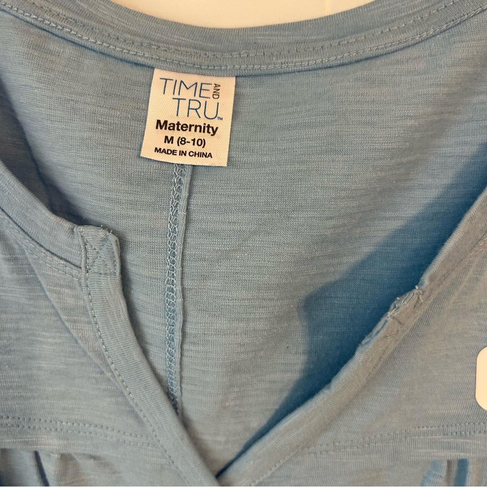 Time and Tru Sky Blue‎ Short Sleeve Top maternity, medium new with tags - Picture 2 of 6